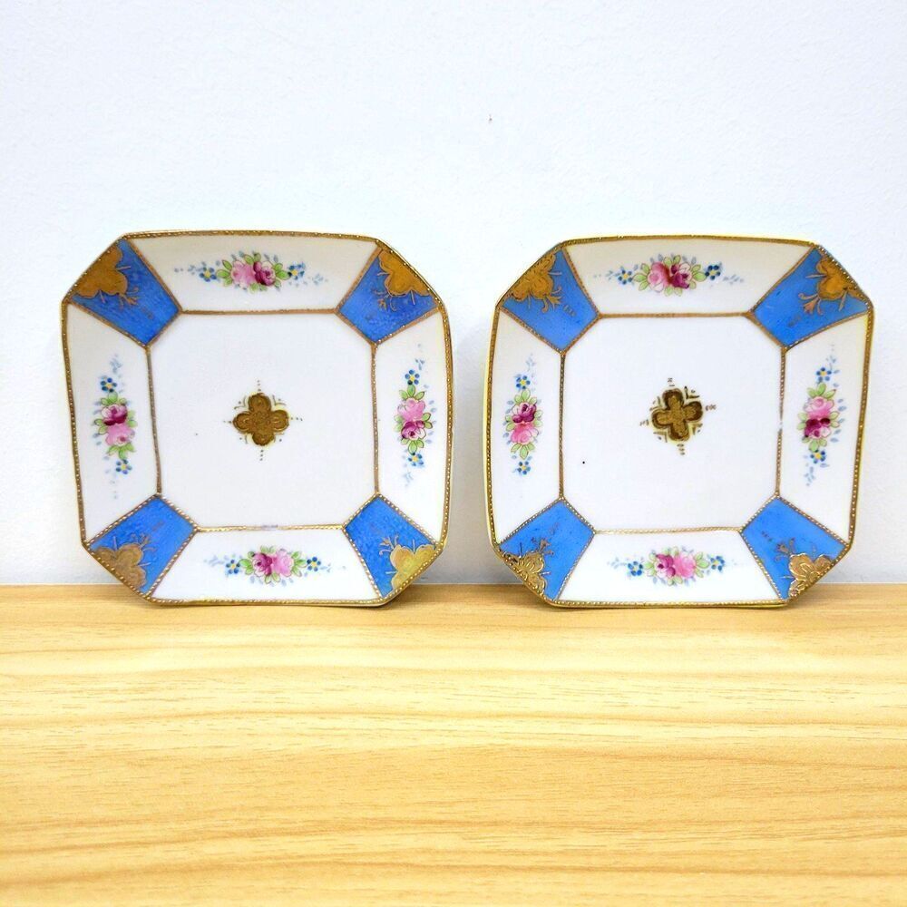 Vintage Rosenthal Ornate Square Floral Plates.Pair